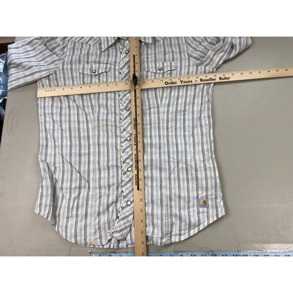 Carhartt Western Pearl Snap Shirt Womens Large Plaid Floral Trim Top WS024 LPW - Picture 7 of 11